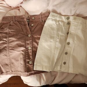 Topshop and Abercrombie & Fitch denim mini skirts